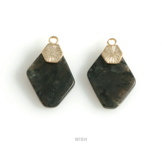 Black Labradorite Hexagon Gemstone Charm in Gold, Labradorite Hexagon Gemstone / SBLG-108-P