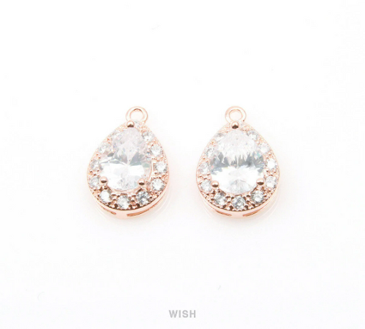 Teardrop Cubic Zirconia Pendants in Rose Gold, 12 Sub Cubic Zirconia /  CRG-004-P