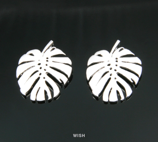 Monstera Leaf Pendants in Matte Rhodium, Monstera Leaf Charm / MMRH-017-P