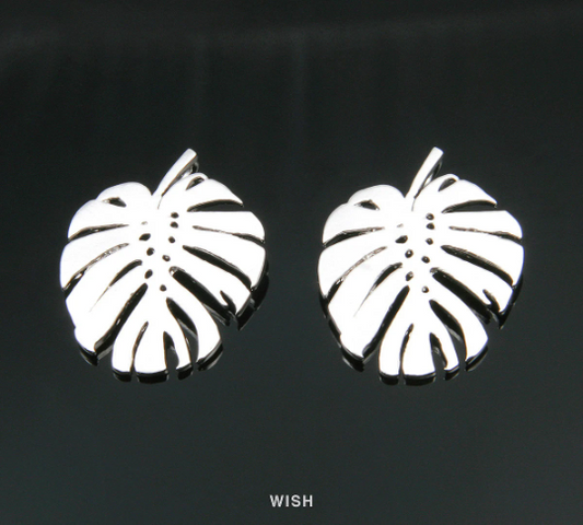 Monstera Leaf Pendants in Matte Rhodium, Monstera Leaf Charm / MMRH-017-P