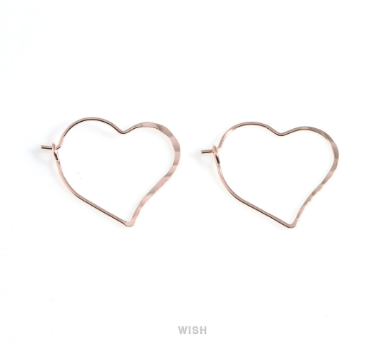 Open Hammered Heart Ear Hoop in Rose Gold, Open Hammered Heart Earrings / Hoop Earrings / MRG-512-E