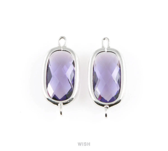 Amethyst Oval Glass Connector in Rhodium, Framed Oval Connector / GTZRH-035-C