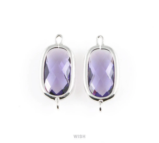 Amethyst Oval Glass Connector in Rhodium, Framed Oval Connector / GTZRH-035-C