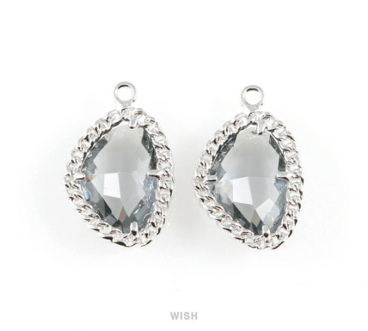 Charcoal Triangle Shape Pendants in Rhodium, Framed Triangle Charms / GCCRH-034-P