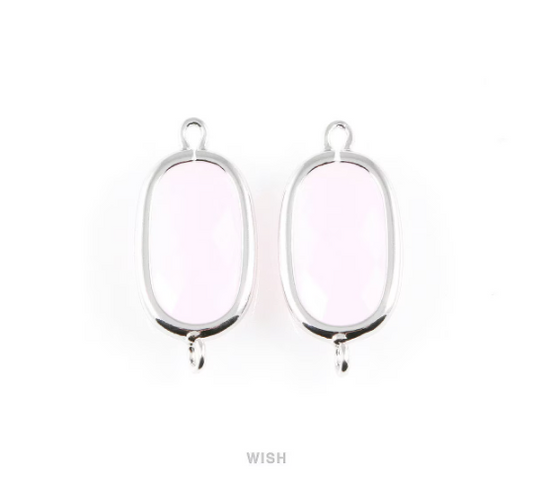 Rose Quartz Oval Glass Connector in Rhodium, Framed Oval Connector / GRQRH-035-C