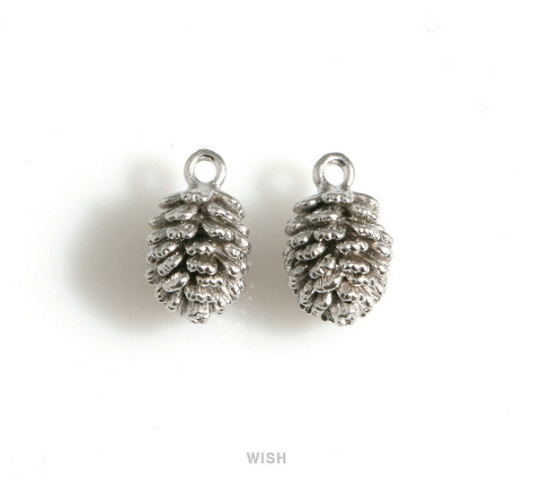 Pinecone Pendant in Matte Rhodium, Pine Cone Charm /MMRH-638-P