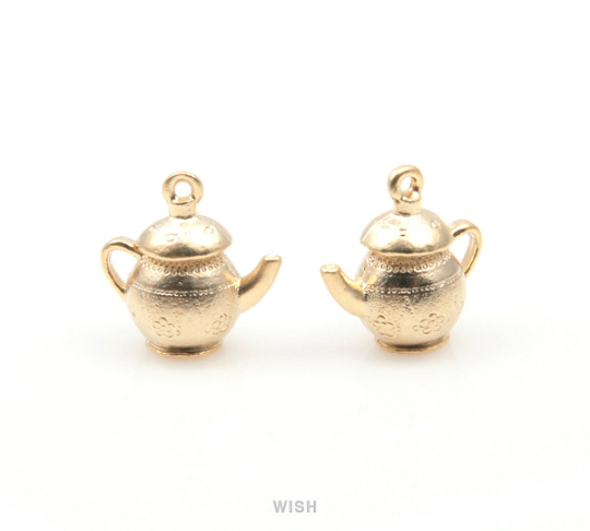 Tea Pot Pendant in Matte Gold, Tea Pot Charm / MMG-221-P