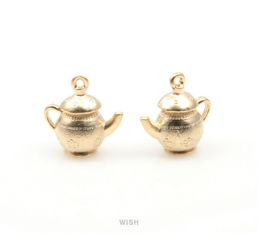 Tea Pot Pendant in Matte Gold, Tea Pot Charm / MMG-221-P