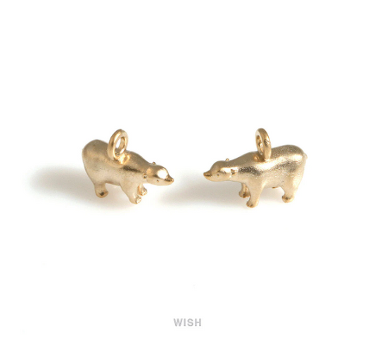 Solid Bear Pendants in Matte Gold, Polar Bear Charms / MMG-694-P