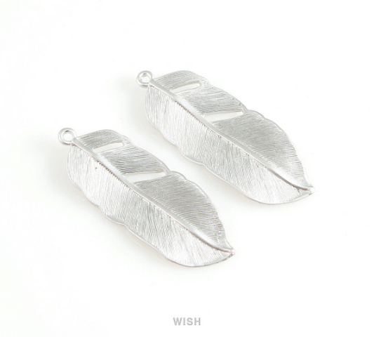 Textured Feather Pendant in Matte Rhodium, Textured Solid Feather Charm / MMRH-208-P