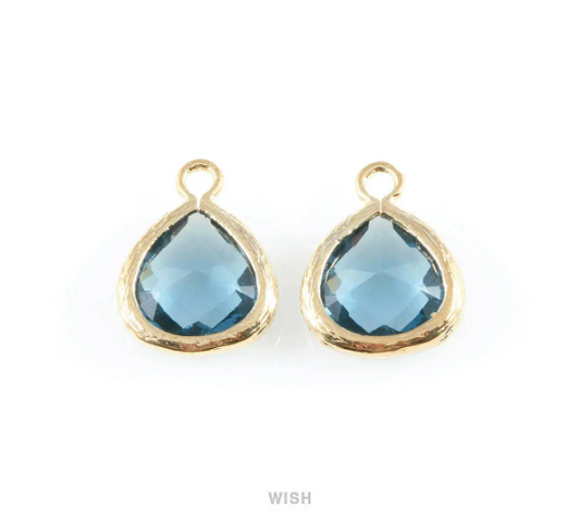 Montana Blue Faceted Glass Charm in Gold, Framed Glass Gem /GMBG-003-P (Small)