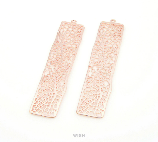 Mesh Bar Pendants in Matte Rose Gold, Rectangle Net Charms /MMRG-054-P (Large)