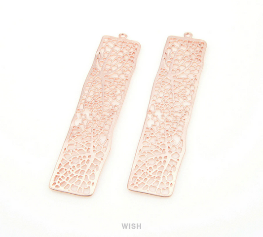 Mesh Bar Pendants in Matte Rose Gold, Rectangle Net Charms /MMRG-054-P (Large)