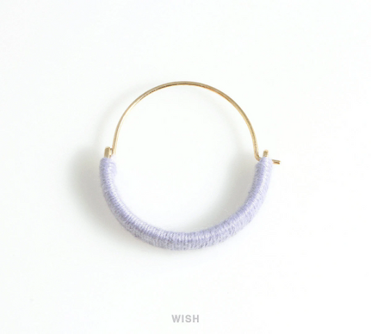 Gold Hoop Earrings and Lavender Cotton Thread Wrapped / FLDG-019-E