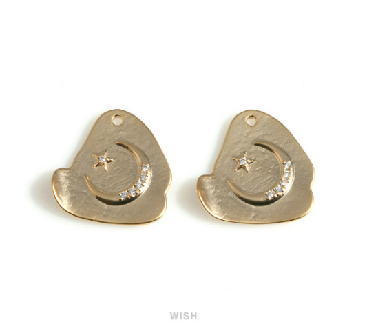 Star and Crescent in Cloud in Matte Gold, Star and Crescent Cubic Zirconia Charms / MMG-668-P