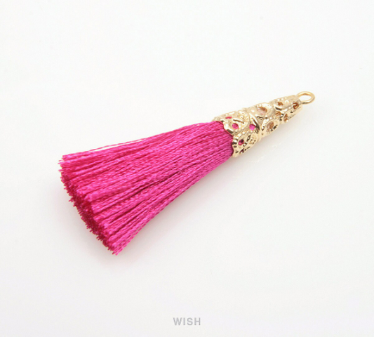 Fuchsia Thread Tassel with Cone Cap in Gold/ TFSG-004-T