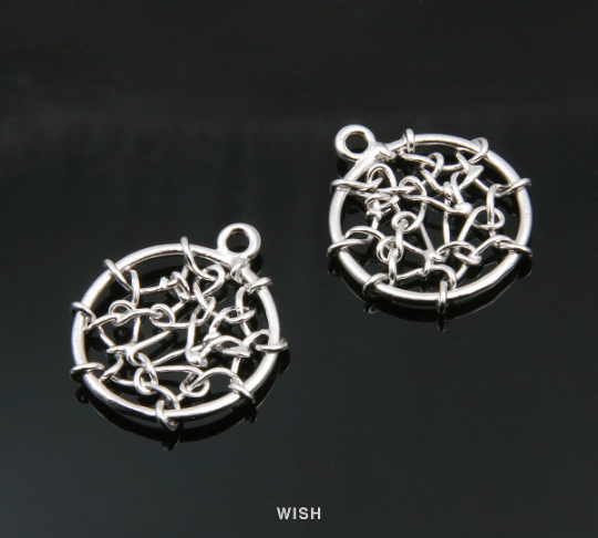 Dream Catcher Pendants in Matte Rhodium, Dreamcatcher Charm / MMRH-342-P
