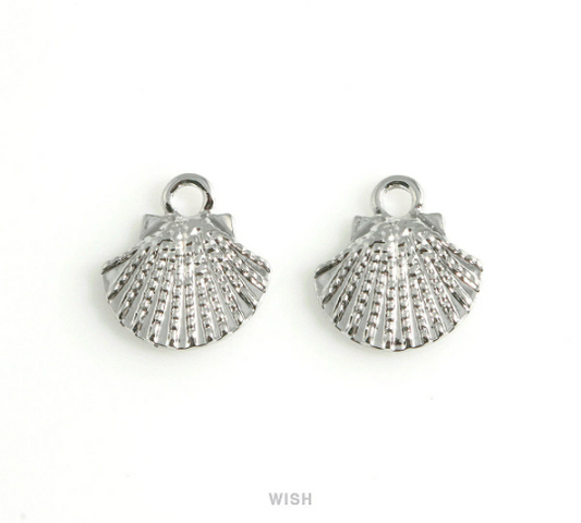 Scallop Seashell Pendant in Rhodium, Seashell Charm /MRH-446-P (10pcs)