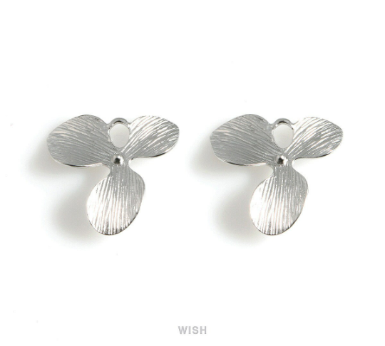 Orchid Leaves Connectors in Matte Rhodium, Floral Charms / MMRH-035-C