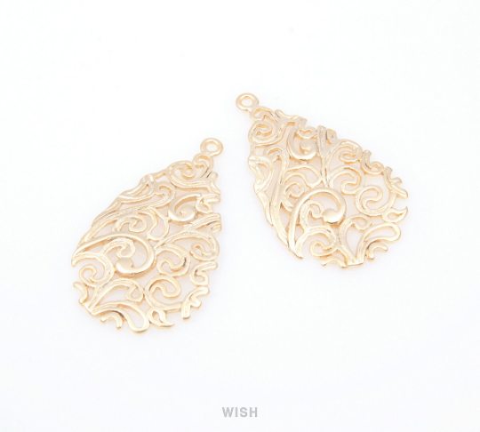 Paisley Teardrop Pendants in Matte Gold, Teardrop Charms / MMG-060-P