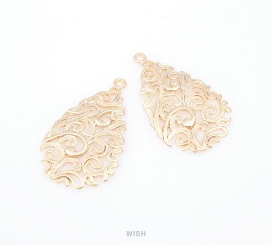 Paisley Teardrop Pendants in Matte Gold, Teardrop Charms / MMG-060-P