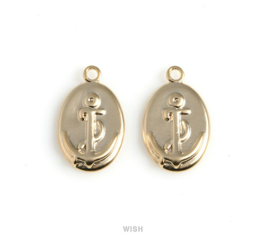 Anchor on Oval Pendants in Matt Gold, Anchor on Oval Charm / MMG-529-P