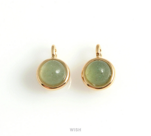 Green Aventurine Round Gemstone Charm in Gold, Aventurine Dainty Round Gemstone / SGAG-109-P