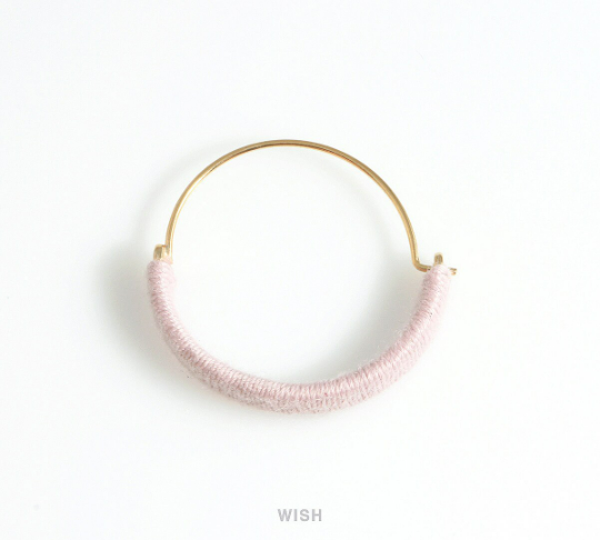 Gold Hoop Earrings and Beige Cotton Thread Wrapped /FDPG-019-E