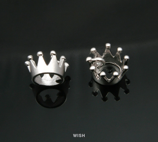 Crown Pendant in Matte Rhodium, Dainty Crown Charm / MMRH-312-P (4pcs)