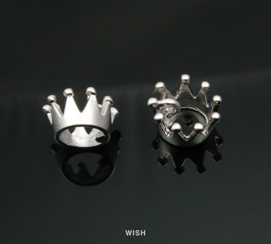 Crown Pendant in Matte Rhodium, Dainty Crown Charm / MMRH-312-P (4pcs)
