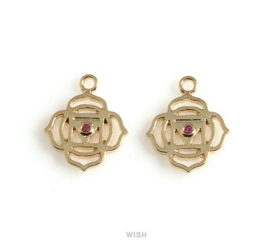 Root Chakra with CZ Pendants in Gold, The 1st Chakra Charm / MG-493-P