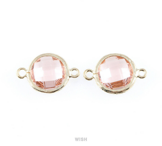 Peach faceted Glass Connector in Gold, Framed Round Glass Bead / GPCG-014-P
