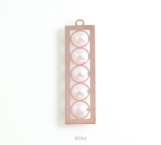 Five Pearl Bar Pendant in Rose Gold, Quintuple Pearl Bar / MRG-442-P