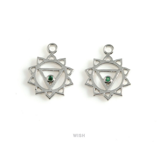 Solar Plexus Chakra with CZ Pendants in Rhodium, 3rd Chakra Charm / MRH-495-P
