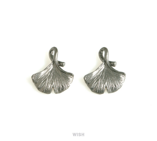 Ginkgo Leaf Pendant in Gunmetal, Textured Ginkgo Leaf Charm / MGM-239-P