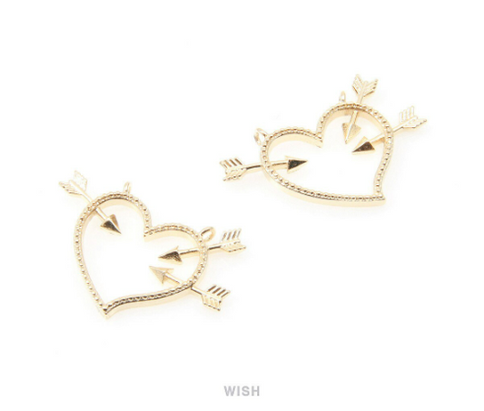 Cupid Hearts Pendants in Gold, Heart and Arrow Necklace Charm /MG-005-P