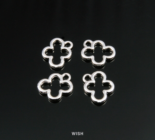 Tiny Clover Outline Pendants in Rhodium, Clover Outline Charms / MRH-163-P