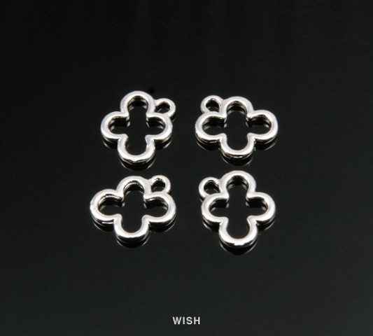 Tiny Clover Outline Pendants in Rhodium, Clover Outline Charms / MRH-163-P