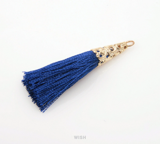 Navy Thread Tassel with Cone Cap in Gold / TNVG-004-T