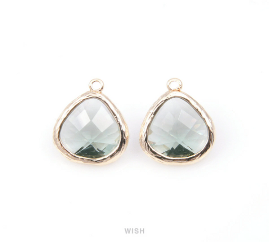 Charcoal Faceted Glass Drop Charm in Gold, Charcoal Charms / GCCG-036-P