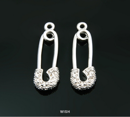 Safety Pin Pendants in Matte Rhodium, Safety Pin Charms / MMRH-068-P