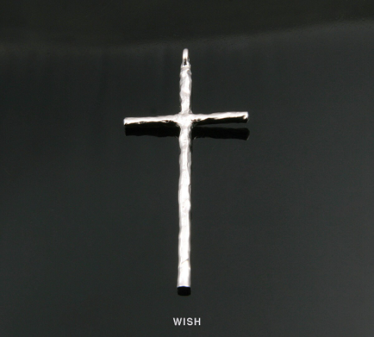 Hammered Cross Pendant in Matte Rhodium, Latin Cross Charm / MMRH-276-P