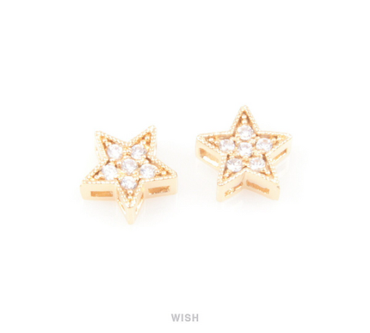 Round Cubic Zirconia Stars in Gold, Round Shape Cubic Zirconia Star Charms / CG-013-P