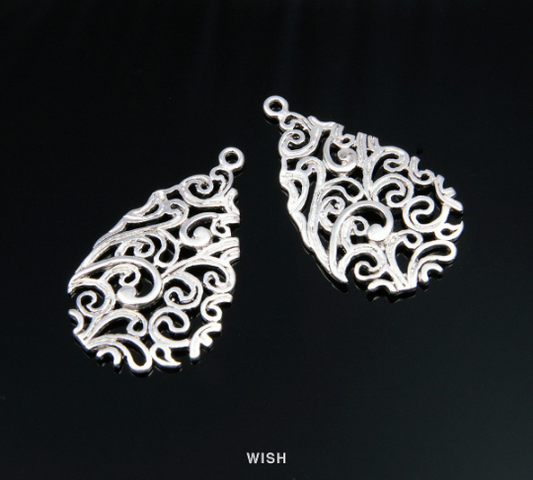 Paisley Teardrop Pendants in Matte Rhodium, Teardrop Charms / Paisley Teardrop Pendants in Matte Rhodium, Teardrop Charms /
