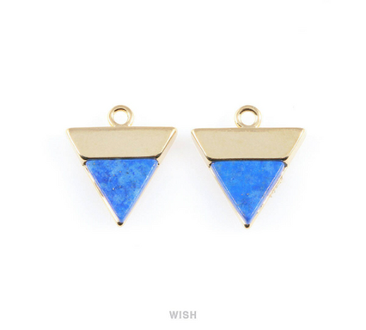 Lapis Lazuli Triangle Stone Charm in Gold, Gemstone Framed Pendant / SLLG-053-P