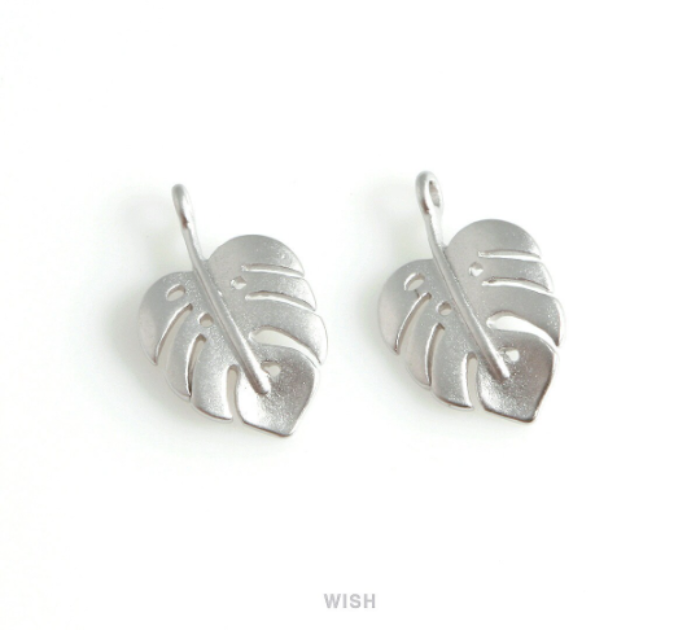 Monstera Leaf Pendants in Matte Rhodium, Monstera Leaf Charm / MMRH-435-P