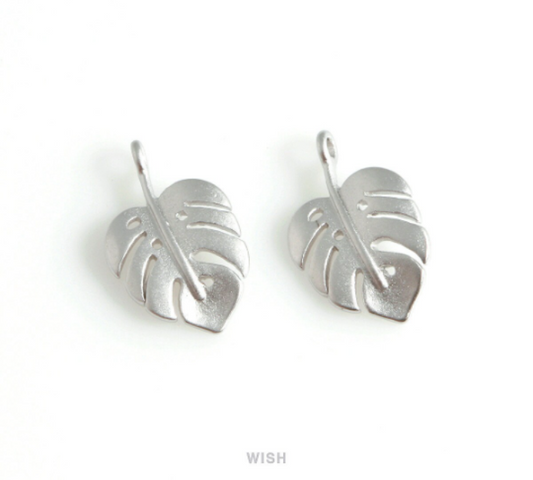 Monstera Leaf Pendants in Matte Rhodium, Monstera Leaf Charm / MMRH-435-P