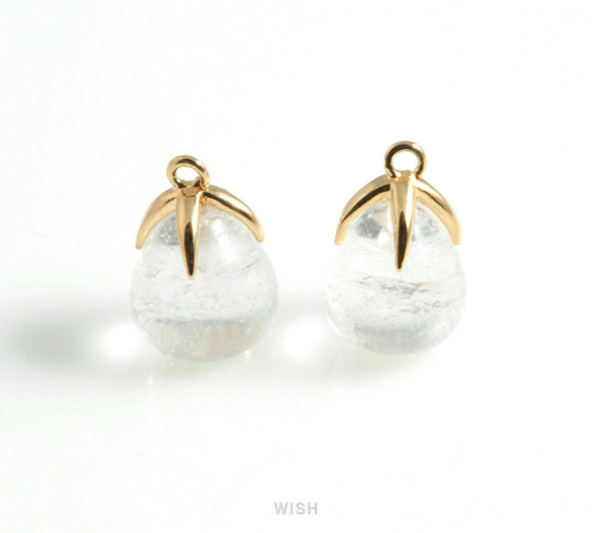 Rock Crystal Teardrop Gemstone Charm in Gold, Clear Gemstone Pendant / SCLG-105-P