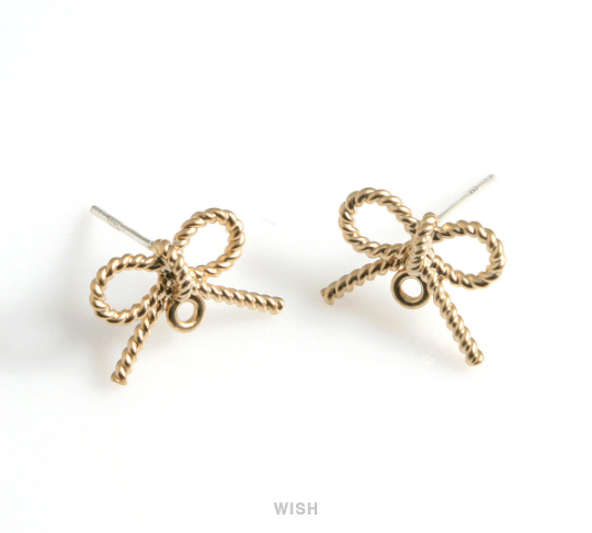 Ribbon Stud Earrings in Matte Gold, Ribbon Studs / MMG-579-E