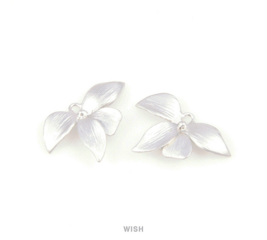 Orchid Flower Connectors in Matte Rhodium, Floral Charms / MMRH-030-C